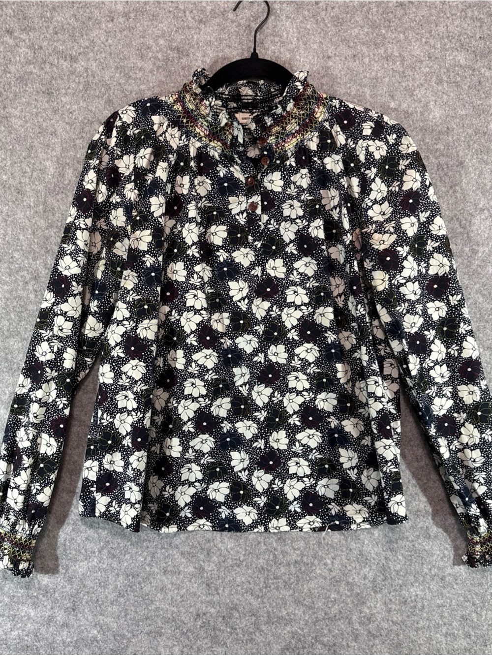 Warm Blouse - Womens 1 - Floral Print Black White 100% Cotton Luxury Designer